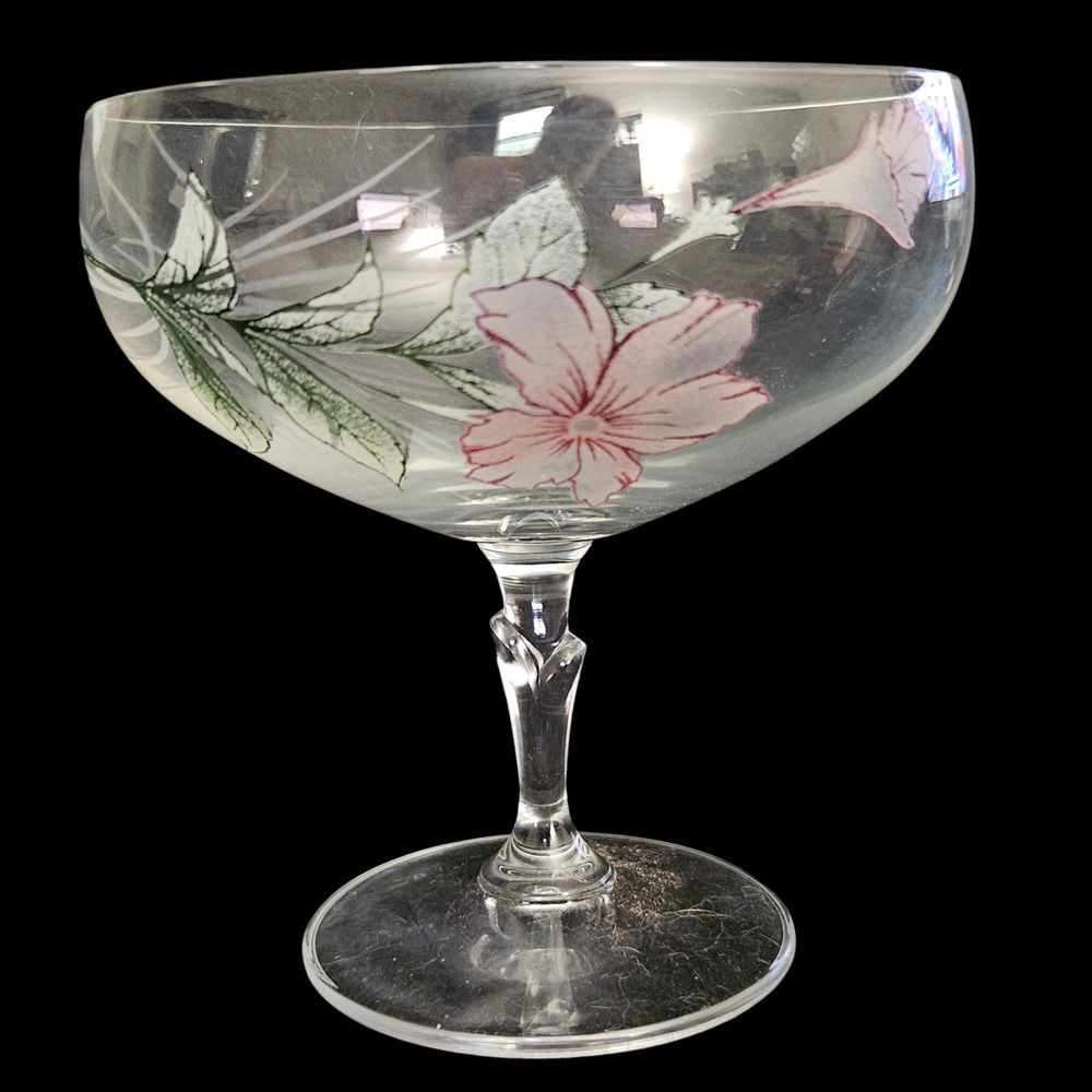 Bohemia Brigitta Floral Champagne Coupe Dessert Glasses Set of 2 Twisted Stem